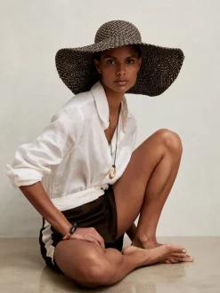 Reiss Black/Natural Sonia Straw Basket-Weave Sun Hat