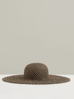 Reiss Black/Natural Sonia Straw Basket-Weave Sun Hat