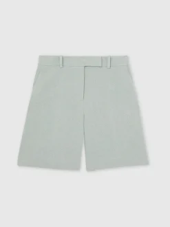 Reiss Blue Dalora Tailored Bermuda Shorts with Linen
