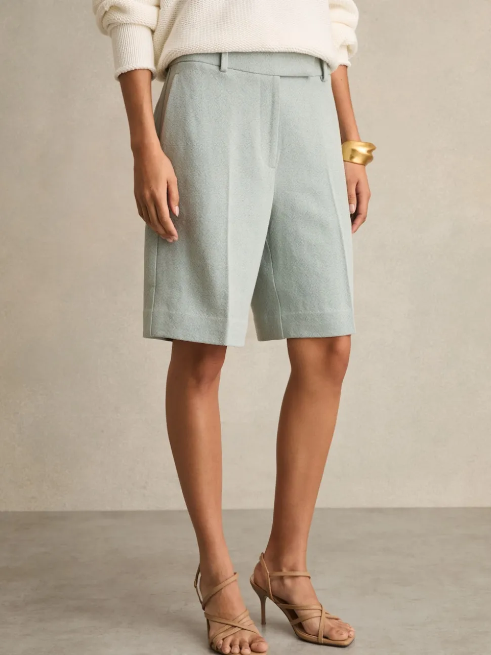 Reiss Blue Dalora Tailored Bermuda Shorts with Linen