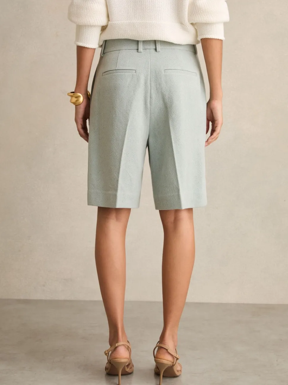Reiss Blue Dalora Tailored Bermuda Shorts with Linen
