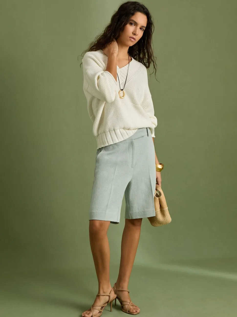 Reiss Blue Dalora Tailored Bermuda Shorts with Linen