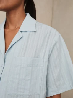 Reiss Blue Molly Cotton Pointelle Shirt and Shorts Set