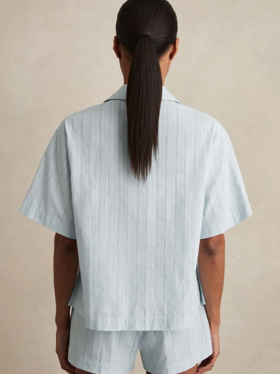 Reiss Blue Molly Cotton Pointelle Shirt and Shorts Set