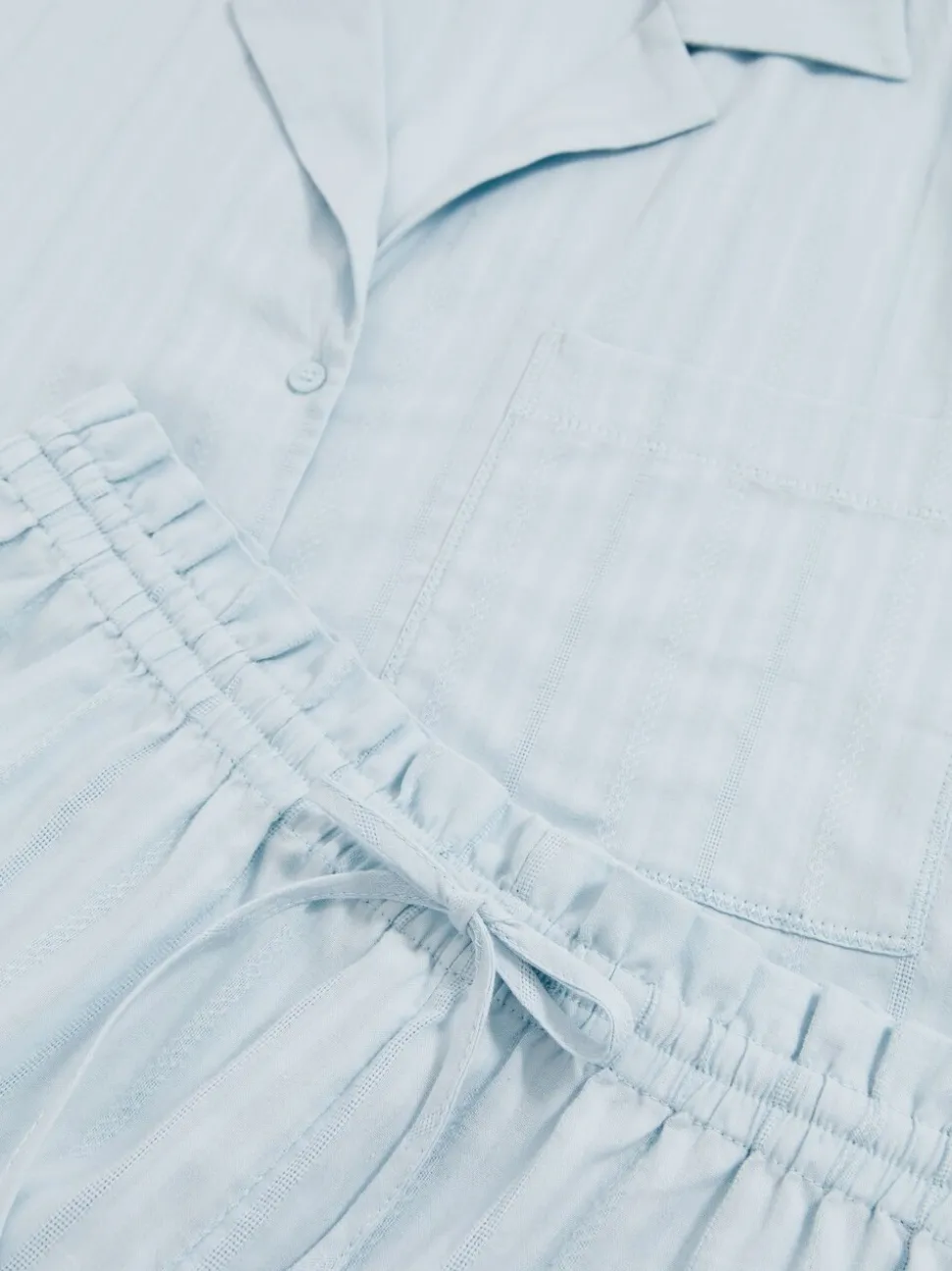 Reiss Blue Molly Cotton Pointelle Shirt and Shorts Set