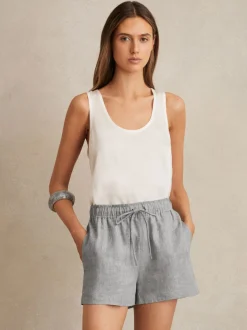 Reiss Blue Willow Linen-Blend Drawstring Shorts