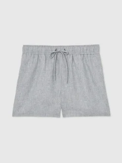 Reiss Blue Willow Linen-Blend Drawstring Shorts
