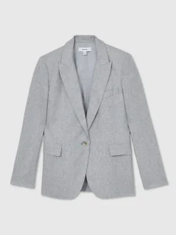 Reiss Blue Willow Linen-Blend Single-Breasted Blazer