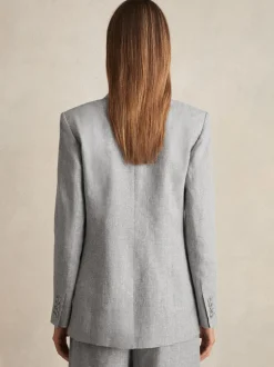 Reiss Blue Willow Linen-Blend Single-Breasted Blazer