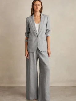 Reiss Blue Willow Linen-Blend Single-Breasted Blazer