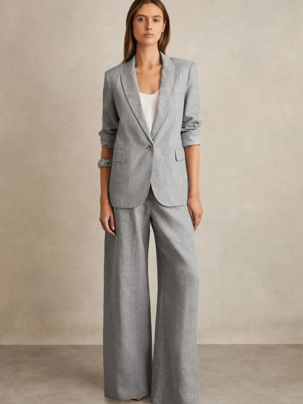 Reiss Blue Willow Linen-Blend Single-Breasted Blazer