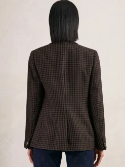 Reiss Brown Check Ayla Wool-Blend Double-Breasted Check Blazer
