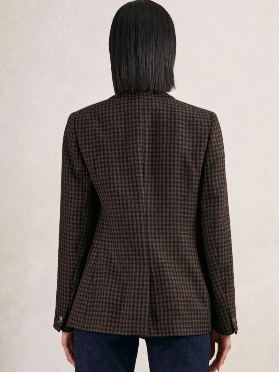 Reiss Brown Check Ayla Wool-Blend Double-Breasted Check Blazer