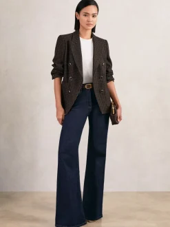 Reiss Brown Check Ayla Wool-Blend Double-Breasted Check Blazer