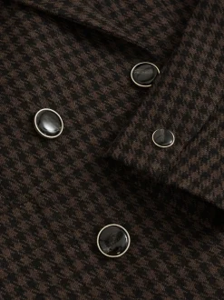 Reiss Brown Check Ayla Wool-Blend Double-Breasted Check Blazer