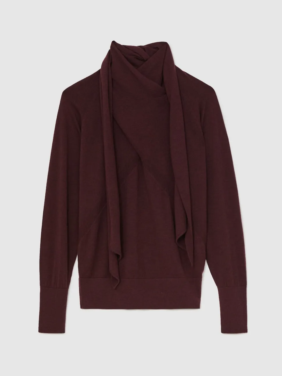 Reiss Burgundy Alexis Wool Scarf-Tie Draped Jumper