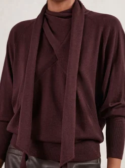 Reiss Burgundy Alexis Wool Scarf-Tie Draped Jumper