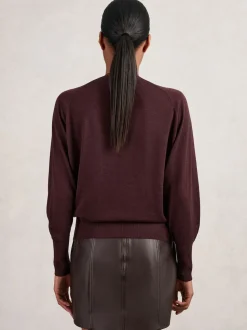 Reiss Burgundy Alexis Wool Scarf-Tie Draped Jumper