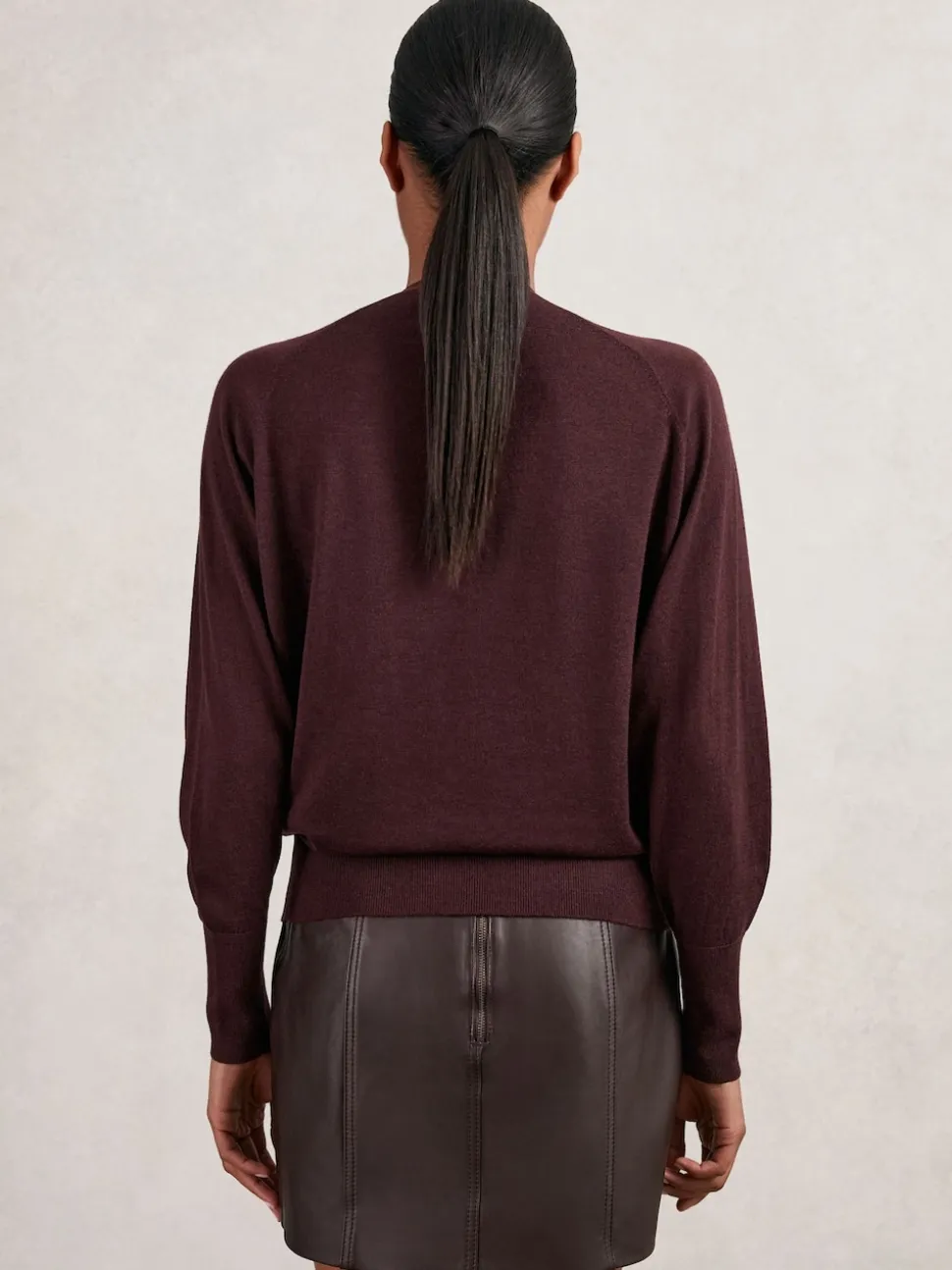 Reiss Burgundy Alexis Wool Scarf-Tie Draped Jumper