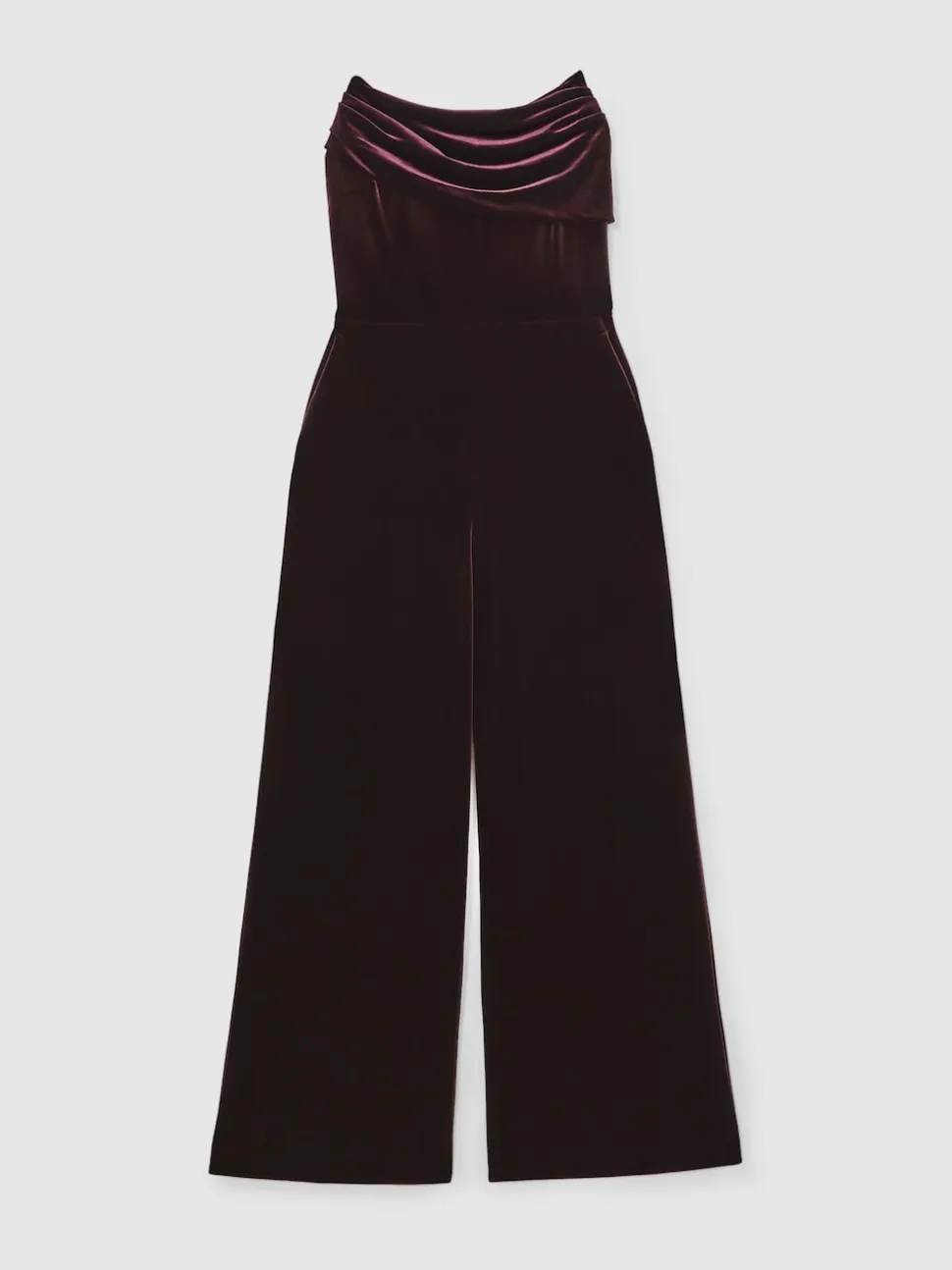 Reiss Burgundy Andria Velvet Drape Strapless Jumpsuit