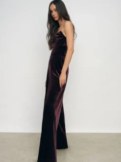 Reiss Burgundy Andria Velvet Drape Strapless Jumpsuit