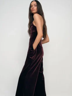 Reiss Burgundy Andria Velvet Drape Strapless Jumpsuit
