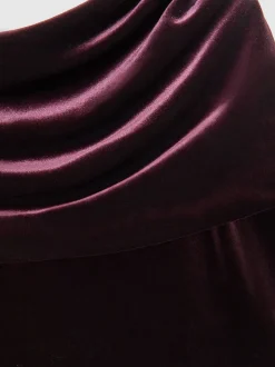 Reiss Burgundy Andria Velvet Drape Strapless Jumpsuit
