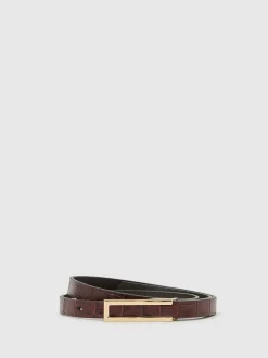 Reiss Burgundy Bronya Leather Crocodile-Effect Belt