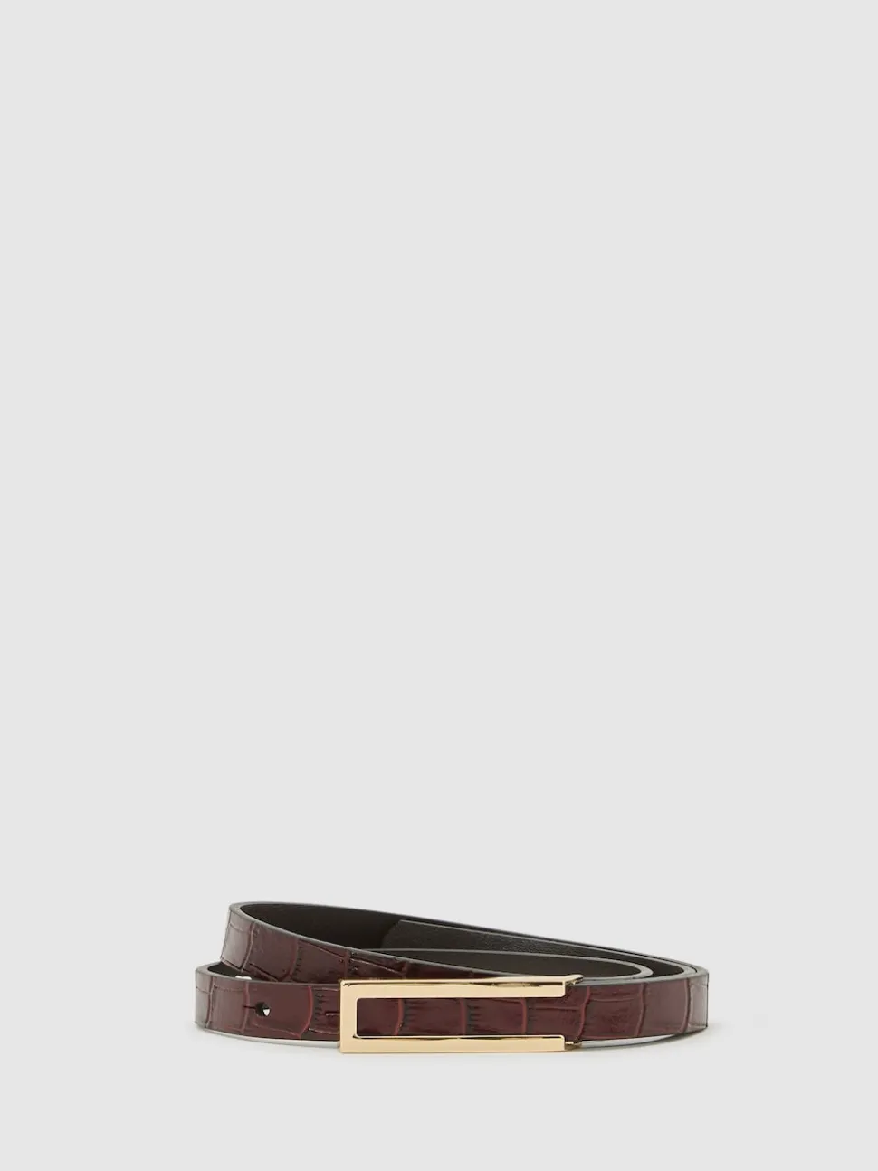 Reiss Burgundy Bronya Leather Crocodile-Effect Belt