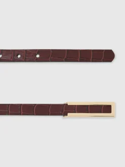 Reiss Burgundy Bronya Leather Crocodile-Effect Belt
