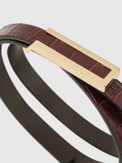 Reiss Burgundy Bronya Leather Crocodile-Effect Belt
