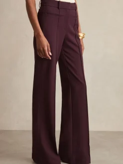 Reiss Burgundy Claude High Rise Flared Trousers