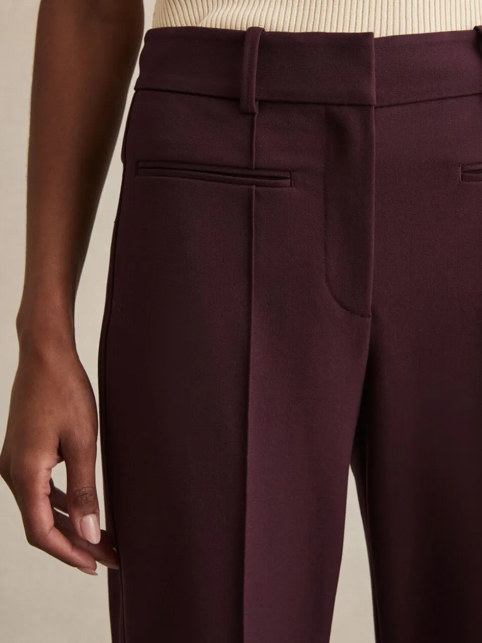 Reiss Burgundy Claude High Rise Flared Trousers