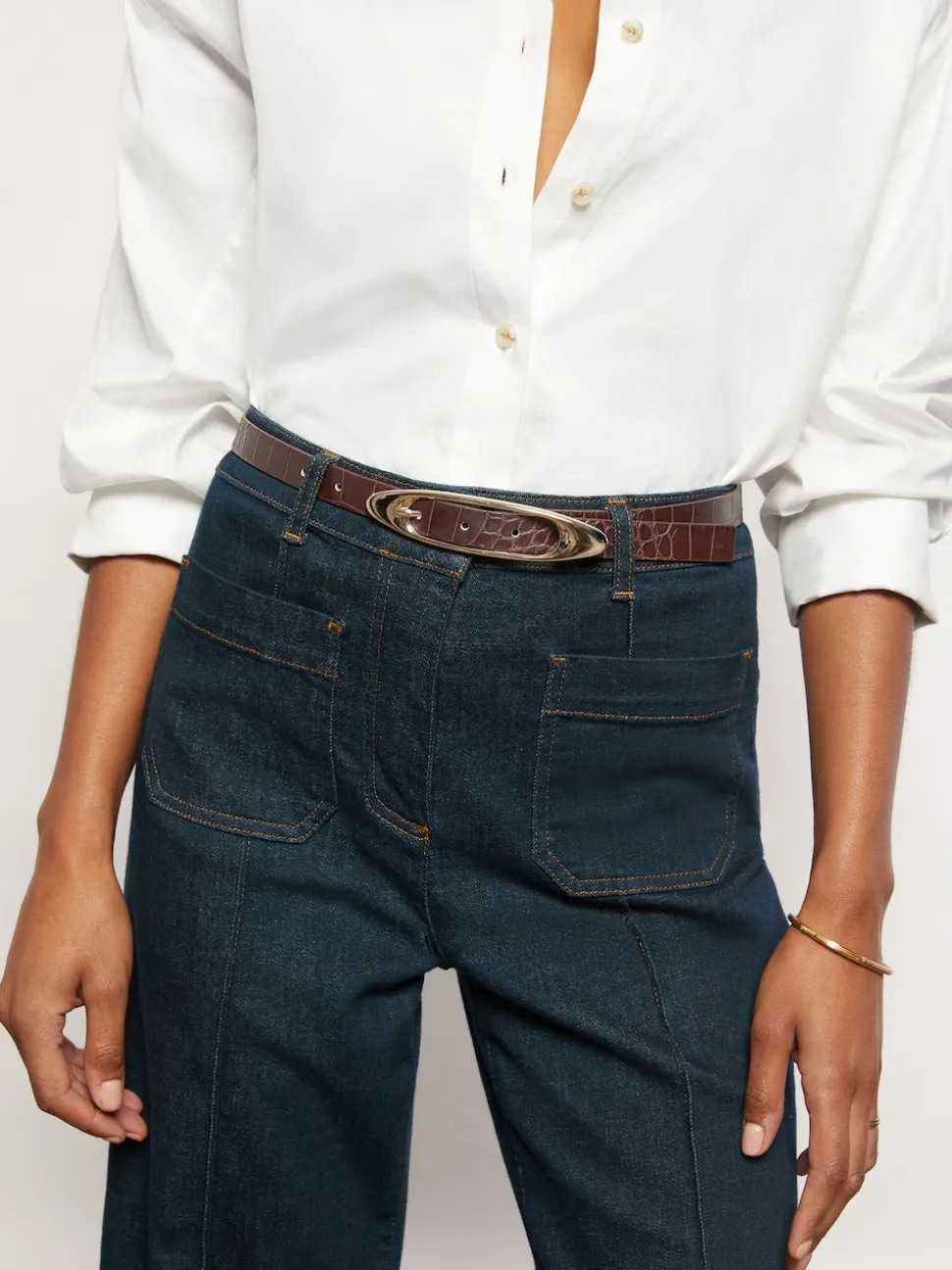 Reiss Burgundy Croc-Effect Evelina Leather Oval-Buckle Belt
