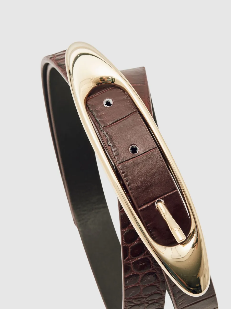 Reiss Burgundy Croc-Effect Evelina Leather Oval-Buckle Belt