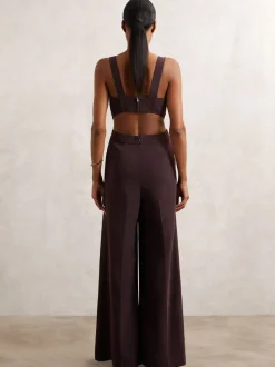 Reiss Burgundy Dion Petite Wide-Leg Cut-Out Jumpsuit