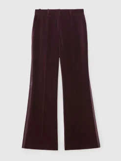 Reiss Burgundy Elia Petite Velvet Tuxedo-Stripe Flared Trousers