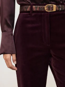 Reiss Burgundy Elia Petite Velvet Tuxedo-Stripe Flared Trousers