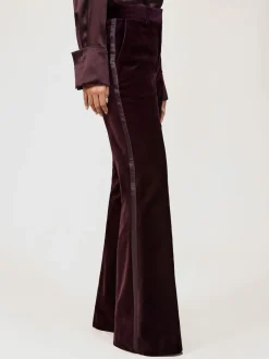 Reiss Burgundy Elia Velvet Tuxedo-Stripe Flared Trousers