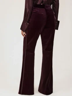 Reiss Burgundy Elia Velvet Tuxedo-Stripe Flared Trousers