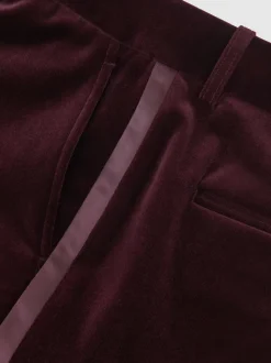 Reiss Burgundy Elia Velvet Tuxedo-Stripe Flared Trousers