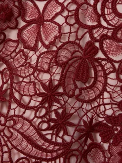 Reiss Burgundy Flo Sheer Lace Midi Pencil Skirt