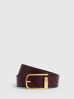 Reiss Burgundy Iyla Leather Half-Keeper Belt