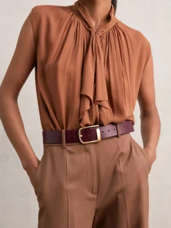 Reiss Burgundy Iyla Leather Half-Keeper Belt