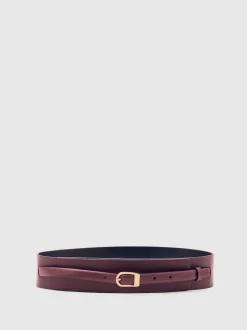 Reiss Burgundy Odell Leather Double-Strap Corset Waist Belt