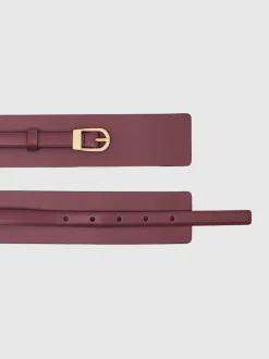Reiss Burgundy Odell Leather Double-Strap Corset Waist Belt