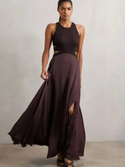Reiss Burgundy Paloma Cut-Out Racerback Maxi Dress