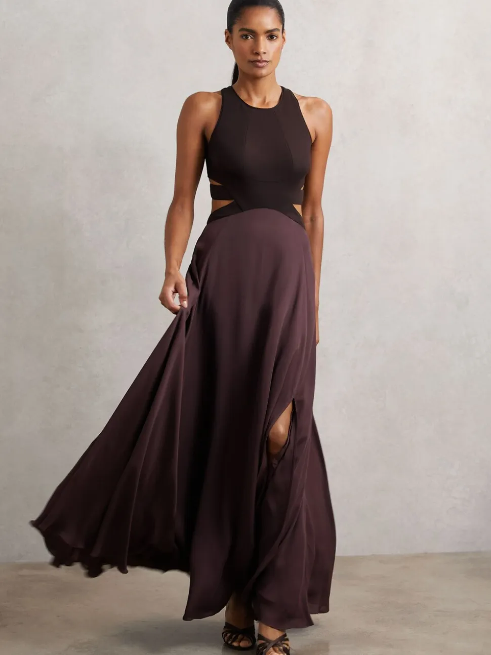 Reiss Burgundy Paloma Cut-Out Racerback Maxi Dress
