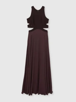 Reiss Burgundy Paloma Cut-Out Racerback Maxi Dress