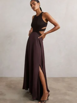 Reiss Burgundy Paloma Cut-Out Racerback Maxi Dress
